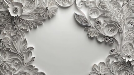 Wall Mural - grayscale floral pattern with a white background.