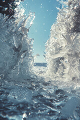 Wall Mural - A frozen body of water with ice crystals on the surface