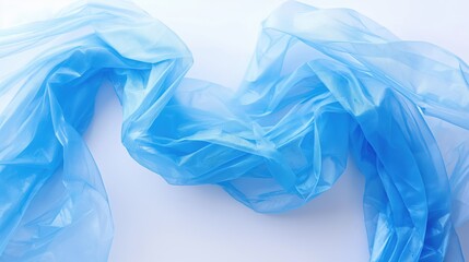 Blue cellophane textile on white background