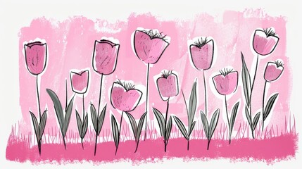 Flowers. Row of beautiful colorful tulips isolated on white background. isolated on a white background. Illustrations