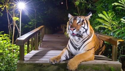 Wall Mural - tiger in tropical rainforest at night