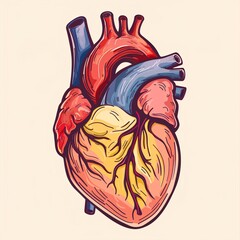 Illustration of a solitary anatomical heart, a robust structure found in both humans and animals, responsible for circulating blood through the body's network of blood vessels.