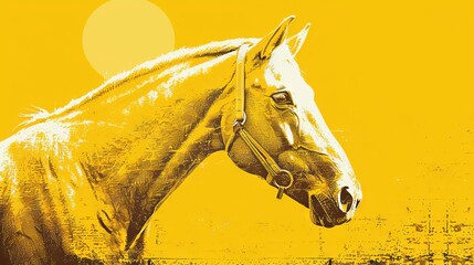 Wall Mural - Abstract art of a horse head with a yellow background. Equestrian inspired art piece. Concept of animal illustration, design, equine art, bold colors