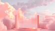 © samar - Transparent fluffy clouds form a realistic product podium stage, set against a soft pastel-colored background,Natural beauty podium backdrop for product display with dreamy cloud