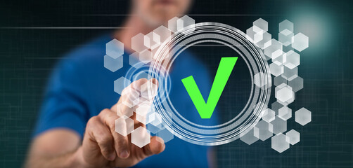 Wall Mural - man touching a validation process concept