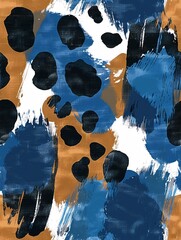 Wall Mural - Flawless design featuring a continuous leopard print with brushstroke accents in shades of blue, grey, white, and brown.