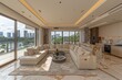 © Leo Rohmann - Spacious living room with marble floors and panoramic windows, perfect for a luxurious home