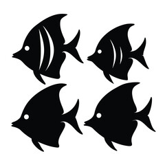 Sticker - Set of Butterfly Fish animal black silhouettes vector on white background