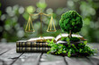 © 3M - environmental law concept : Global Environmental Justice, Wooden Gavel and Golden Scales,  environment, law