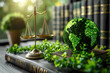 © 3M - environmental law concept : Global Environmental Justice, Wooden Gavel and Golden Scales,  environment, law
