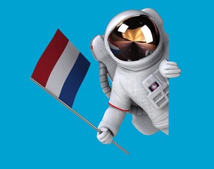 fun 3d cartoon astronaut with a flag from netherlands