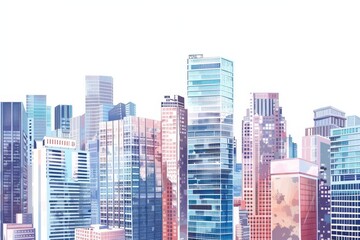  Modern City illustration isolated at white with space for text. Success in business international corporations Skyscrapers banks and office buildings. 