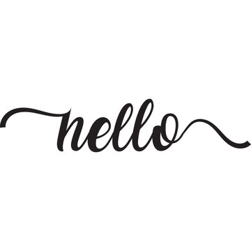 HELLO. Modern calligraphy script word hello. Hand-drawn cursive font text - hello. Vector illustration, white letters, black background. Lettering typography poster, vector, design logo. EPS 1o/AI