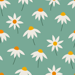 Seamless floral pattern with daisies in retro style