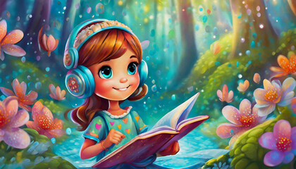 Wall Mural - oil painting style cartoon character the concept of music learning, 