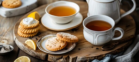 Sticker - English Breakfast Tea with Assorted Biscuits and Lemon Curd in a Cozy Tea Set