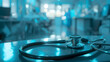 © Piyapat - A stethoscope rests on a shiny surface in a hospital setting.