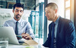 © peopleimages.com - Business, planning and men at laptop together for research, teamwork and partnership with financial advisor. Strategy, advice and people in b2b meeting for proposal, online review and ideas in office