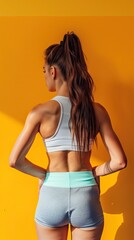 Wall Mural - Gym girl isolated on a pastel yellow background