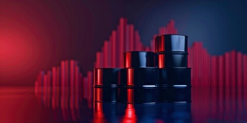 Wall Mural - Black oil barrels with a red graph background