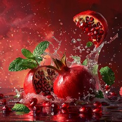 Canvas Print - Pomegranate and mint splash