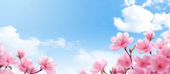 Aufkleber - Pink flowers and sky at daytime. copy space available