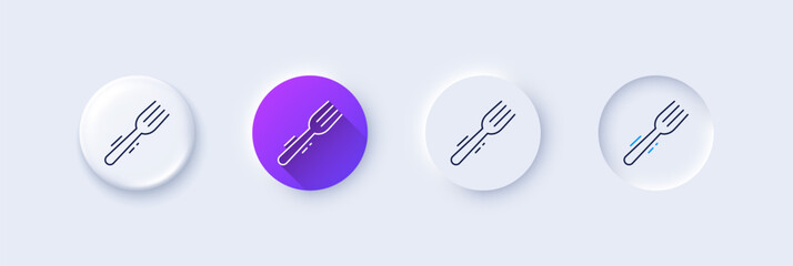 Wall Mural - Fork line icon. Neumorphic, Purple gradient, 3d pin buttons. Kitchen cutlery sign. Kitchenware utensils symbol. Line icons. Neumorphic buttons with outline signs. Vector