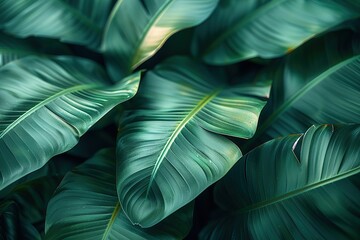 Wall Mural - A close up of green leaves with a wet look