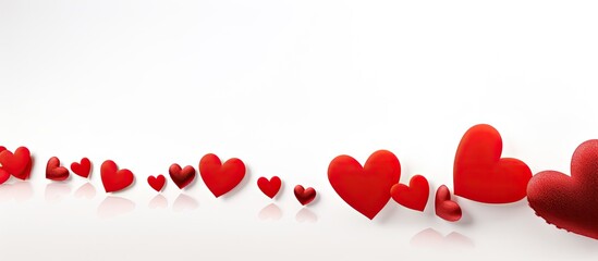 Aufkleber - Red hearts of different sizes on white background Harvesting cards for Valentines Day Place for text copy space