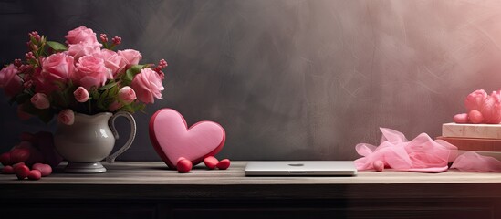 Poster - Desk of free space for your decoration and valentine background of love and flowers. copy space available
