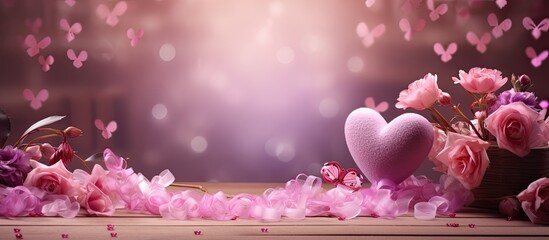 Poster - Desk of free space for your decoration and valentine background of love and flowers. copy space available