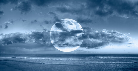 Aufkleber - Night sky with full bright moon in the clouds 