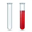 © Art_freeman - Glass laboratory test tube with red liquid. Blood test tube glass design. Empty tube without liquid. Laboratory glassware, biology, medicine and pharmaceuticals. Object on a white background. Vector