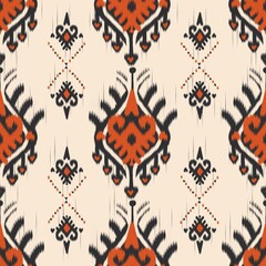 Wall Mural - Ikat colorful ethnic motif pattern. Illustration ikat ethnic motif abstract shape seamless pattern. Ikat ethnic pattern use for fabric, textile, home decoration elements, upholstery, wrapping, etc.
