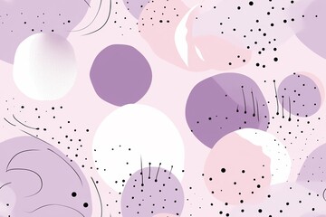 Wall Mural - Abstract pastel background with pink, purple, and white circles and black dots. Modern artistic design perfect for creative projects.