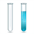 © Art_freeman - Glass laboratory test tube with blue liquid. Empty tube without liquid. Laboratory glassware, biology, medicine and pharmaceuticals. Chemical reaction. Object on a white background. Vector EPS 10