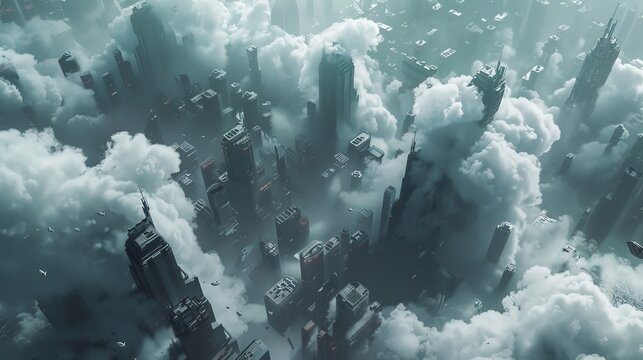 Futuristic city above the clouds for scifi or technology themed designs