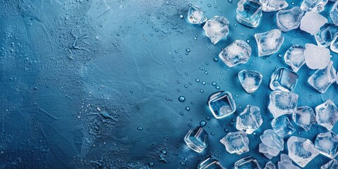 Wall Mural - a image of a bunch of ice cubes on a blue surface