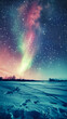 © Chananphat - Magical Winter Landscape with Aurora and Starry Night Sky Reflecting on Snow-Covered Ground
