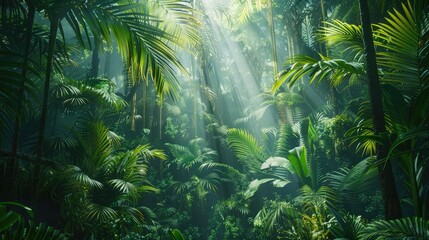 Vast, untouched rainforest with dense foliage, symbolizing biodiversity and the need for conservation