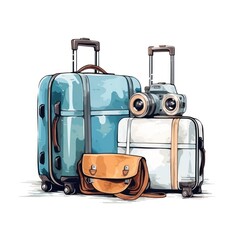 Many colorful suitcases with white background holiday concept. AI generated