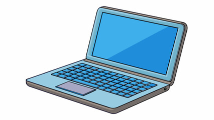 Sticker - A plain rectangular laptop with a sleek flat screen and a thin flat keyboard.. Cartoon Vector.