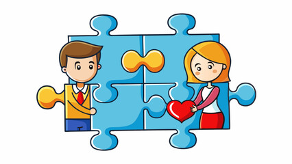 A puzzle with each piece intricately fitting together creating a beautiful picture. It symbolizes the compatibility and unity of two people in a. Cartoon Vector.