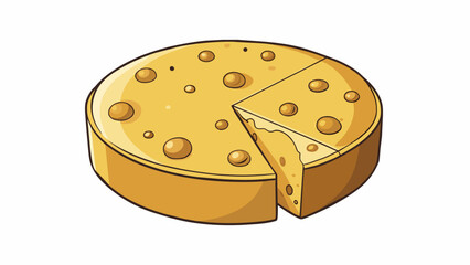 Wall Mural - A round holey cheese wheel with a pale yellow rind and an earthy nutty aroma that fills the air.. Cartoon Vector.