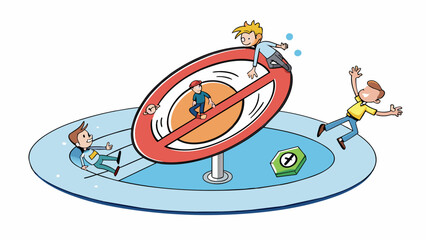 Wall Mural - a sign for a gravityfree zone that constantly spins in circles causing people to stumble and fall as