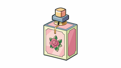 Wall Mural - A small bottle of perfume with a distinct floral scent and a classic elegant packaging.. Cartoon Vector.