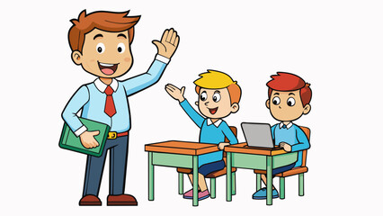 Canvas Print - A student raising their hand in class and waiting to be called on acknowledging the teachers direction and showing they are ready to participate.. Cartoon Vector.