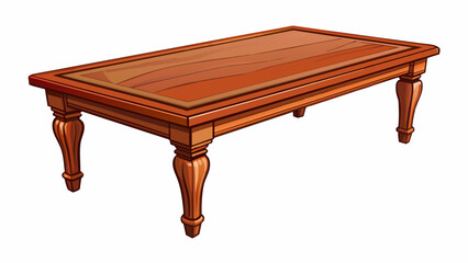 Canvas Print - A sy wooden dining table with a deep mahogany finish. It has thick carved legs and polished surface that gleams in the sunlight making it the center. Cartoon Vector.