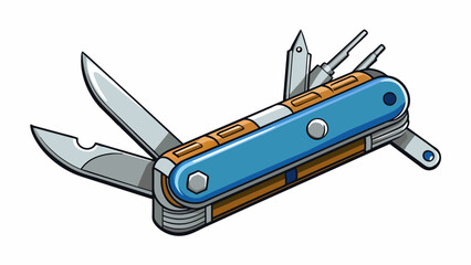 Canvas Print - A sy silver pocket knife with multiple blades and tools neatly folded into its compact frame.. Cartoon Vector.