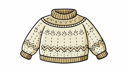 Sticker - A thick cozy sweater handknitted with soft creamy wool and adorned with delicate Fair Isle patterns. Its warmth and durability make it a perfect. Cartoon Vector.